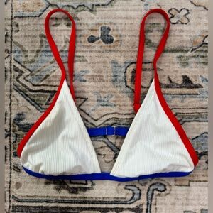 Xhilaration White Triangle Bikini Top with Red Straps and Blue Band